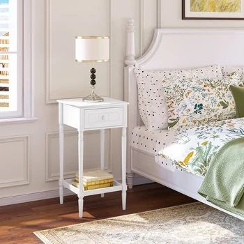 Comodino bianco stretto con cassetto Tavolino barocco 35x70,5x35 cm Tavolino da divano per camera da letto Soggiorno Casa 1