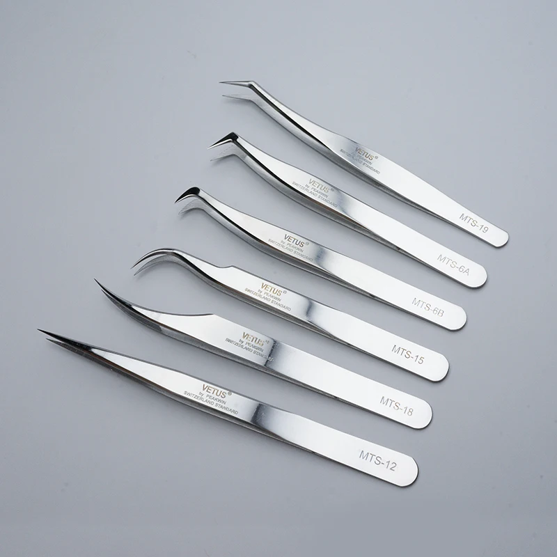 100% VETUS Original Eyelashes Tweezers MTS Series New Style Anti Static Ultra Fine Tip Improve for 3D 6D Lashes Extensions ESD 6