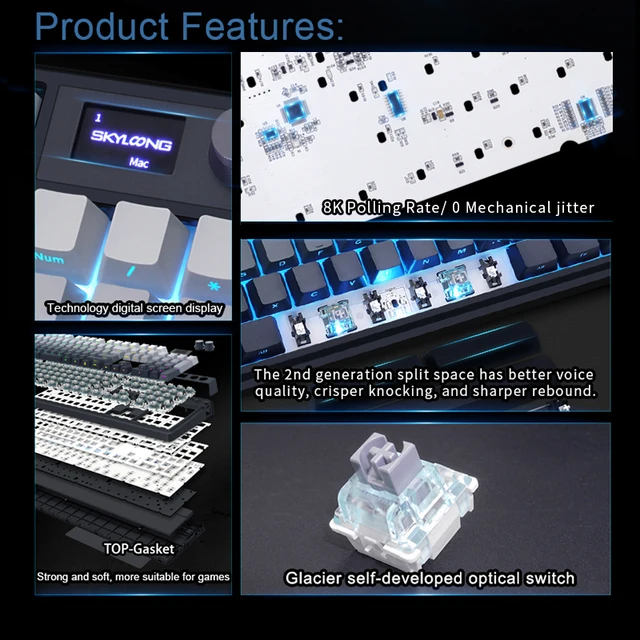 SKYLOONG Optical Switches Keyboard 8k Polling Rate USB-C Wired RGB Backlit GK75/GK87/GK980/GK104 Low latency Gaming Keyboard 2