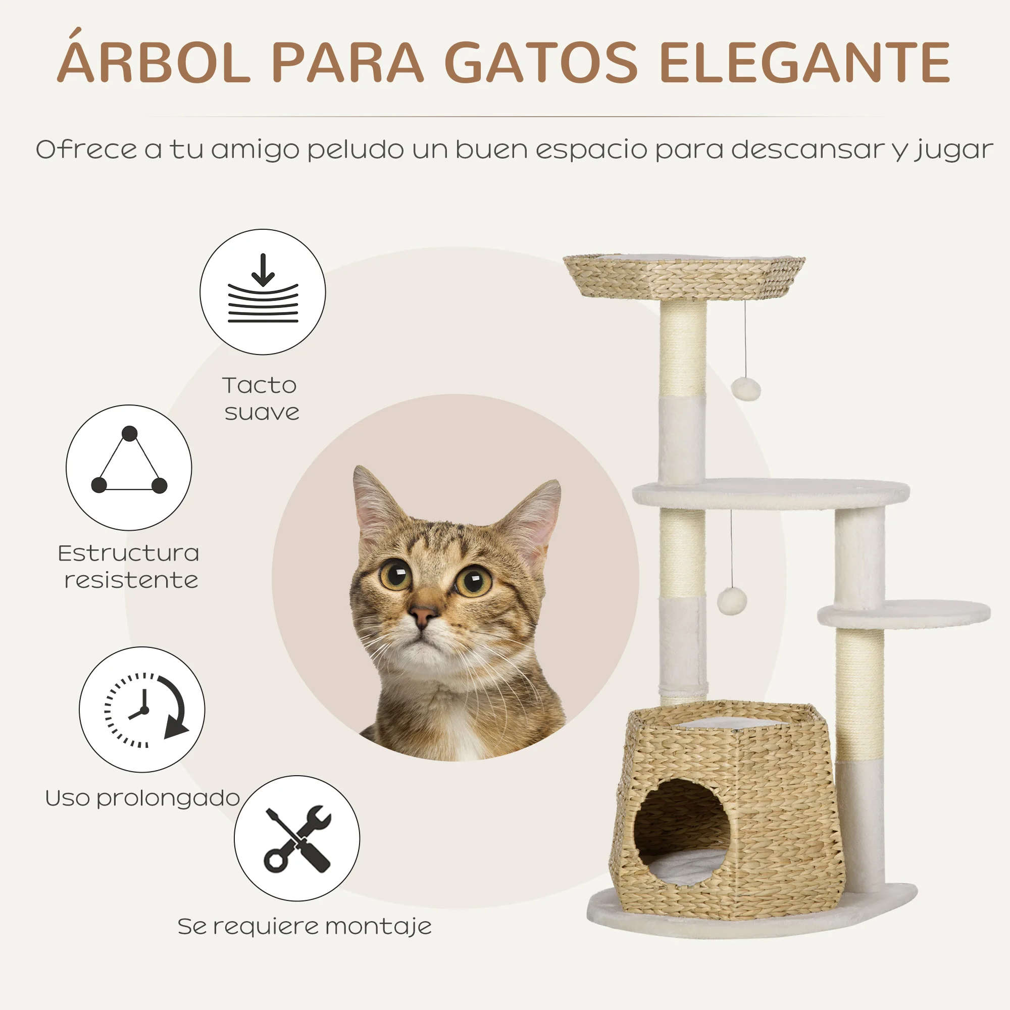 91cm Rascador Para Gatos Árbol De Mascota Centro De Juego De Sisal