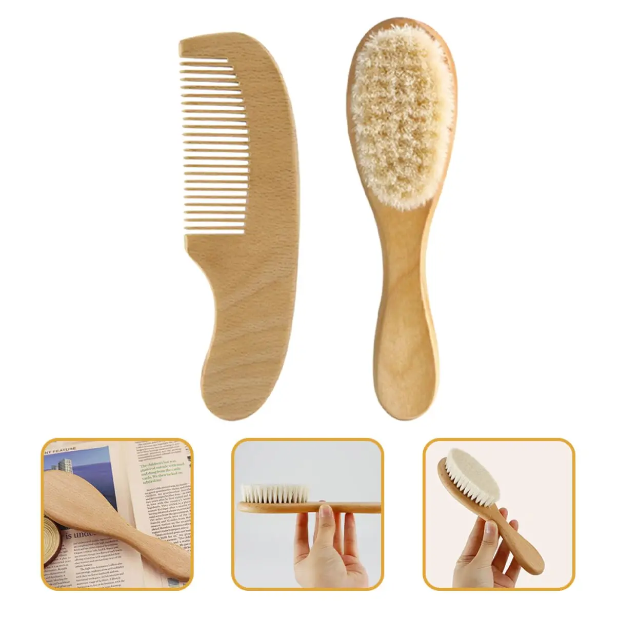 Baby Comb Set Baby Care Hair Brush Beech Soft Wool Wood Comb Newborn Massager Shower Gift Hair Soothing 2pcs hair comb
