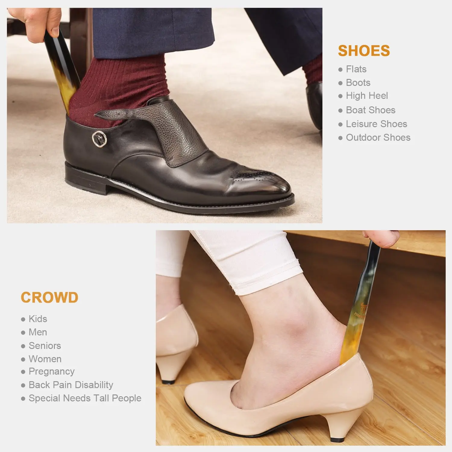 Natural Tibetan Yak Horn Shoe Horn - Handcrafted, 8.7" to 9.4", Portable Travel Size, Perfect for Men, Women, or Kids, Durable a 5