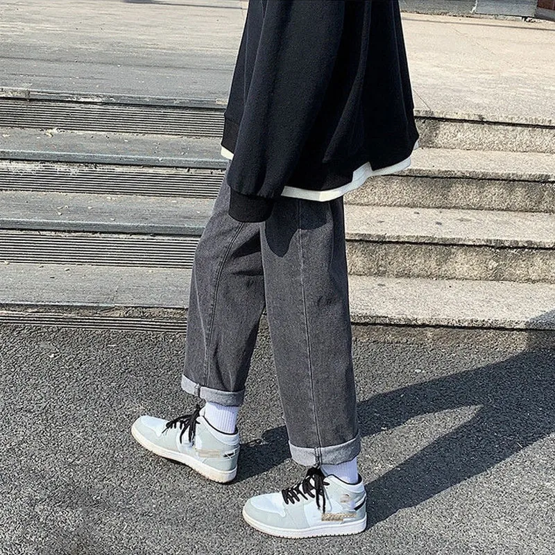 Jeans for Men Loose Trousers Spring and Autumn Straight Tube Versatile Denim Elastic Waist Wide Leg Pants Male Bottoms Plus Size