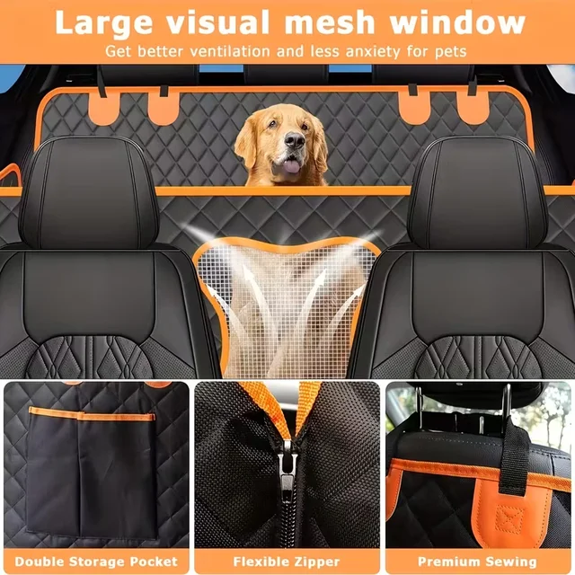 Waterproof Pet Car Seat Cover with Hanging Bag - Durable Polyester, Anti-Dirty Rear Cushion for Dogs and Cats 2