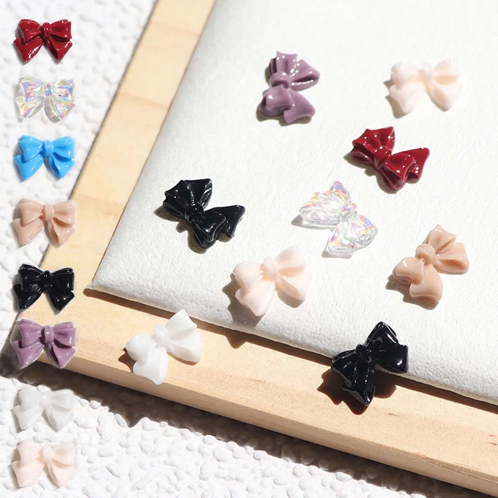 50Pcs 핑크 화이트 보우 수지 네일 아트 장식 3D 다색 Bowknot 네일 참 장식 DIY 매니큐어 클래식 액세서리