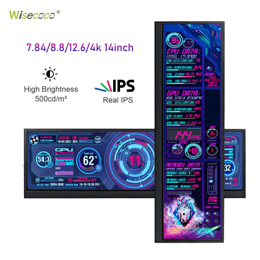 Wisecoco-monitor Ips Portátil Tela Secundária Hdmi para Desktop Laptop pc Aida64 Cpu Gpu Mini Display 4k 14 12.6 8.8 7.84