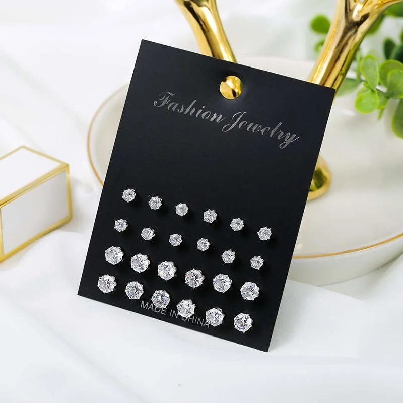 12 Pairs Zircon Stud Earrings Set - Exquisite Comfortable & Versatile Ear Jewelry for Daily Wear & Gifting 5