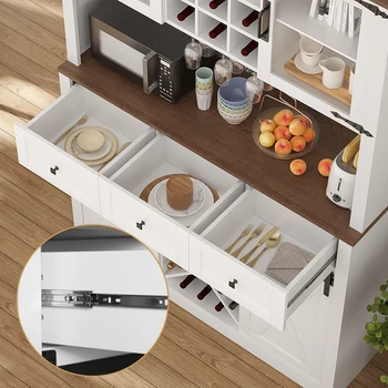 VOWNER Farmhouse Bar Cabinet with Sliding Barn Door, Sideboard Buffet Cabinet with Wine & Glasses Rack, Storage Cabinet for Kitc 4