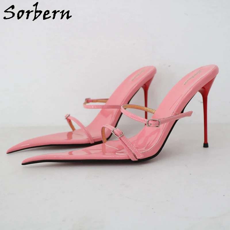 

Sorbern 12cm Stilettos Female Sandals Ladies Slides Black Pink Play Fun Shoes Size US7 Evening Night Club Footwear Party Heels