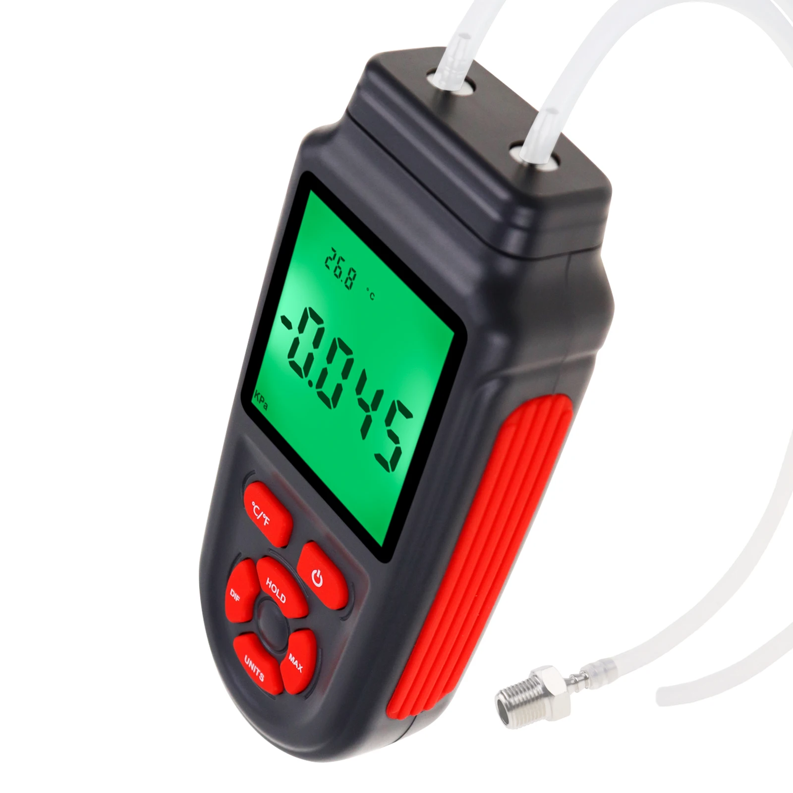 Digital Manometer – HVAC Pressure Tester, 12 Units, Data Record, Backlit LCD, Differential Gauge