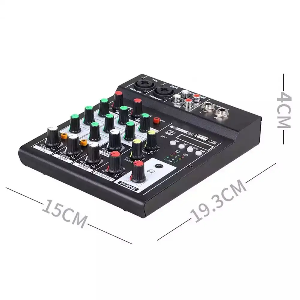 Mic 2U Portable 4 Channel Table Mixer MP3 playback BT console audio mixer Built-in reverb effect 3-band EQ DC 5V power supply