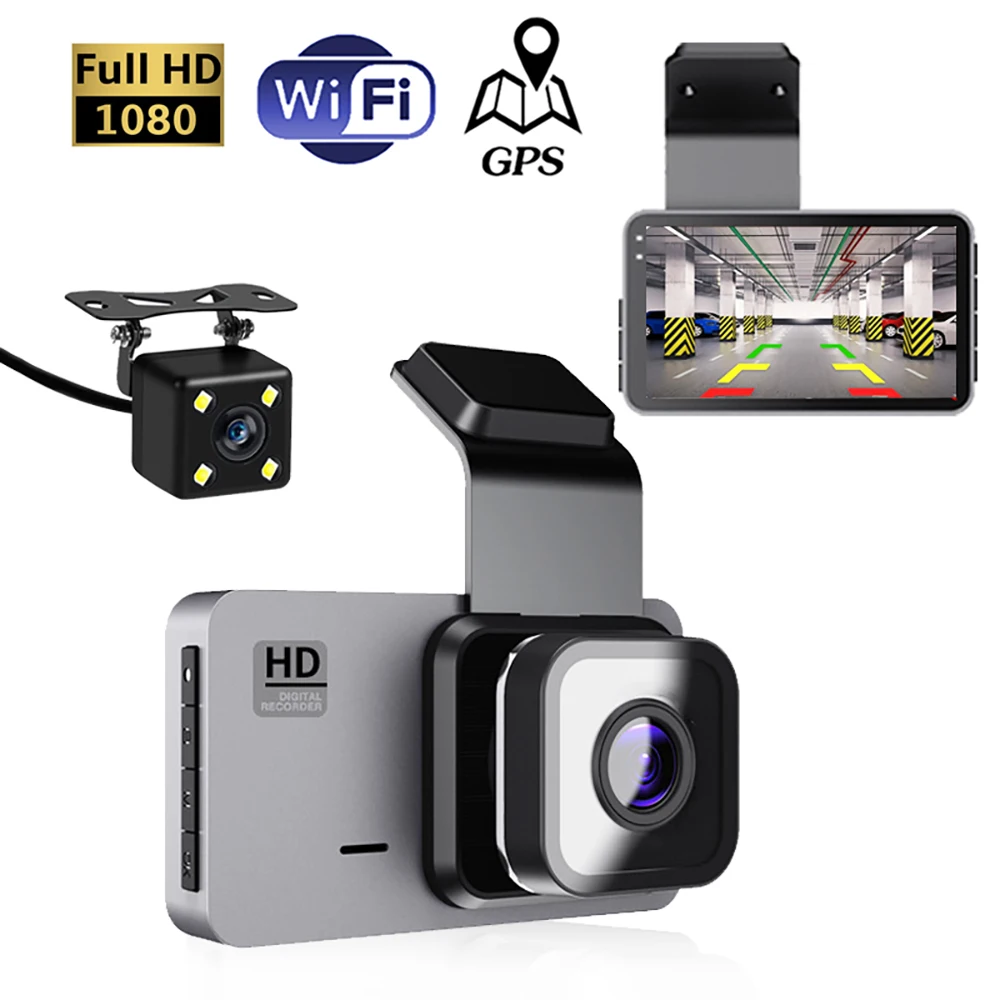 Автомобильный видеорегистратор WiFi GPS, видеорегистратор заднего вида Full HD 1080P, видеорегистратор с приводом, автомобильный черный ящик, автомобильные аксессуары, Автомобильный видеорегистратор, автомобильная камера