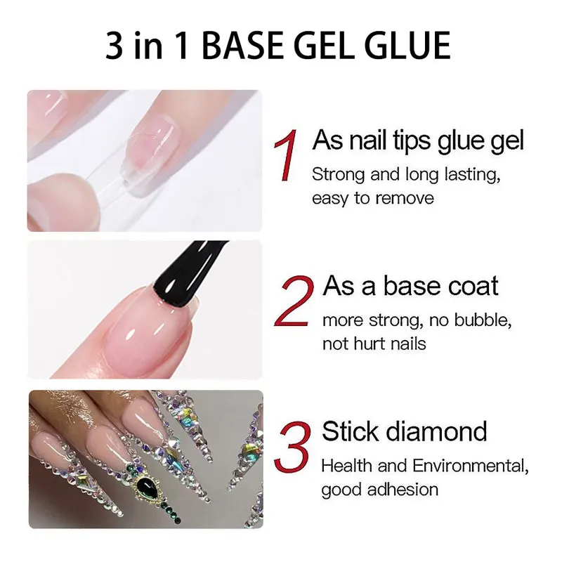 Jillnails Soak Off Base Gel Glue for Nail Tips Rhinestone 10ml nail glue nail gel gel polish base and top coat