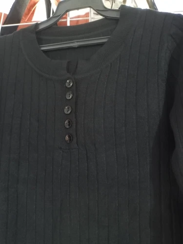 Knitted Women Sweater Button O-neck Pullovers Spring Autumn Basic Sweaters for Female Pullover Slim Solid Bold Stripes Tops photo review