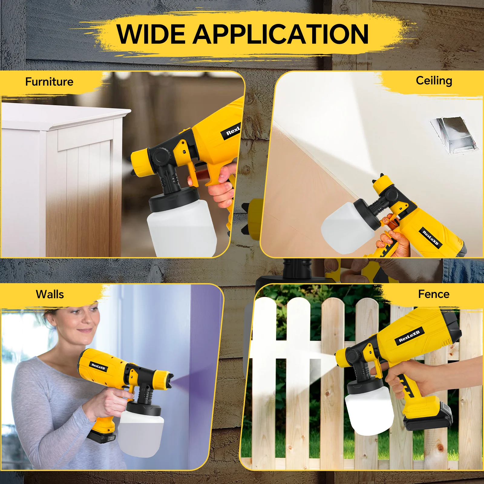 800ML Electric Spray Gun Cordless Paint Sprayer Auto Furniture Cabinets House Pa