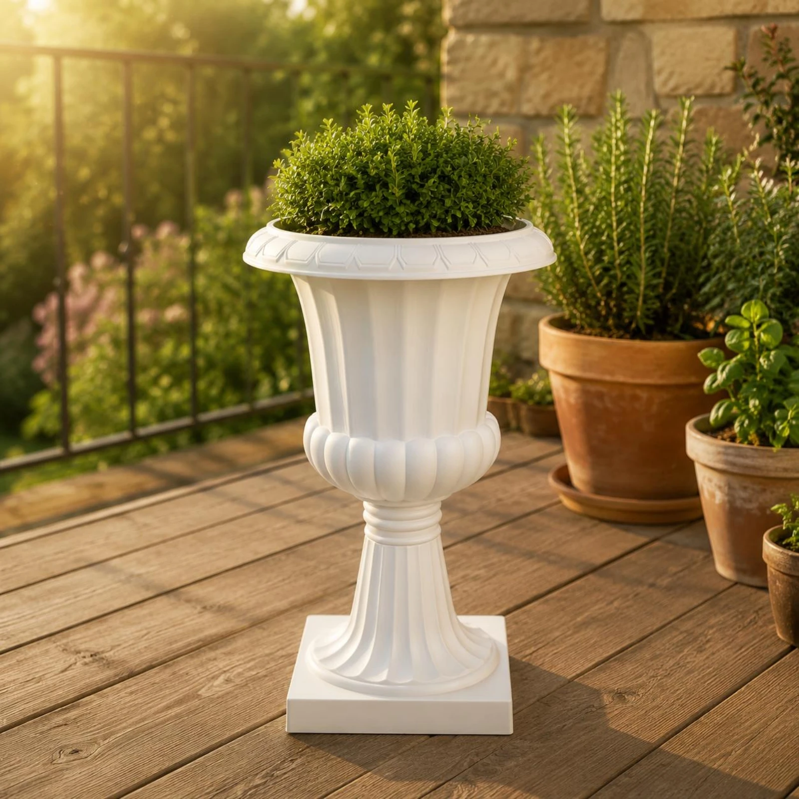 Elegant Vintage Roman-Style Pedestal Flower Pot - Large Round Decorative Planter with Raised Base and Wide Mouth