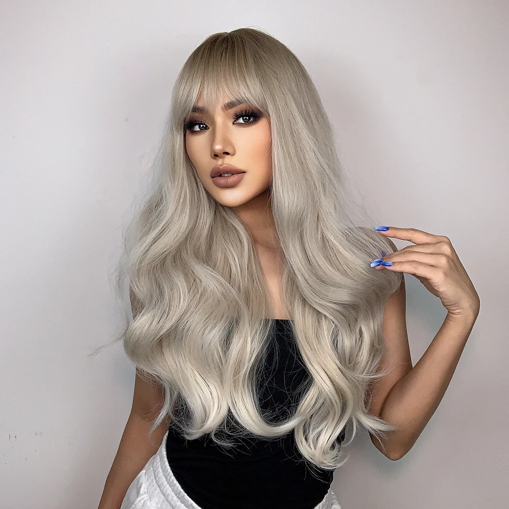 EASIHAIR Gray Blonde Ombre Synthetic Hair Wigs Long Natural Wavy Heat  Resistant Wig with Bangs for Women Daily Cosplay Fake Hair - AliExpress