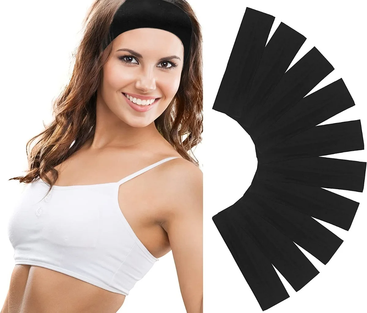 Bandeau de cheveux en coton noir, 12 pièces, serre-tête dehors Valerina