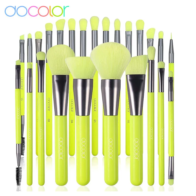 Docolor Professional Neon Green Makeup Brush Set Foundation Blending Face Powder Blush Concealers Eye Shadows Makeup Brush Tools
