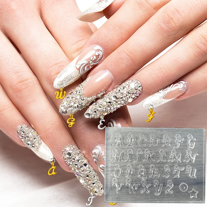 24Letter Pendant Charms Nail Silicone Molds 7.8*5.8CM Transparent Carving Template 'A-Z' Alphabet Handmade Jewelry Mold Tool&*& 2