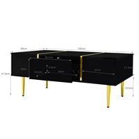Anajqaqia Table basse moderne 100x60x41,5 cm, avec 2 tiroirs, noir haute brillance, table d'appoint avec pieds dorés et décoration dorée 2