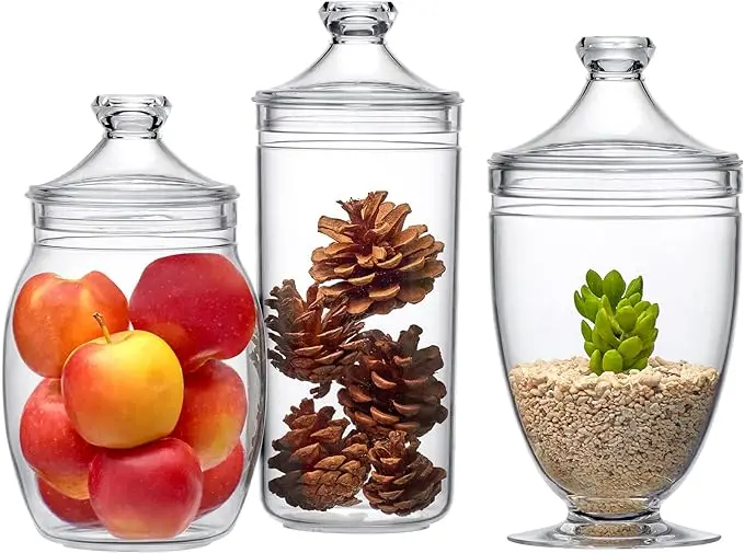 Plastic Apothecary Jars, 3-Piece Set (52/46/46 oz), Acrylic Jars with Lids, Bathroom Canisters, Candy Buffet, Wedding Display 5