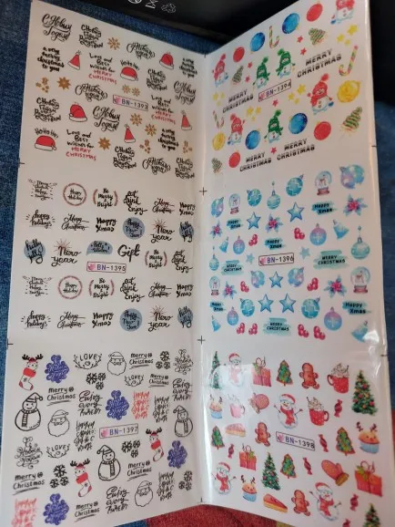 12st söt jul tecknad nageldesign snögubbe älg jultomten nagelkonst klistermärken