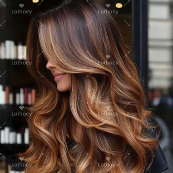 Peluca ondulada ombré marrón de cabello humano con encaje HD frontal 13x6 1