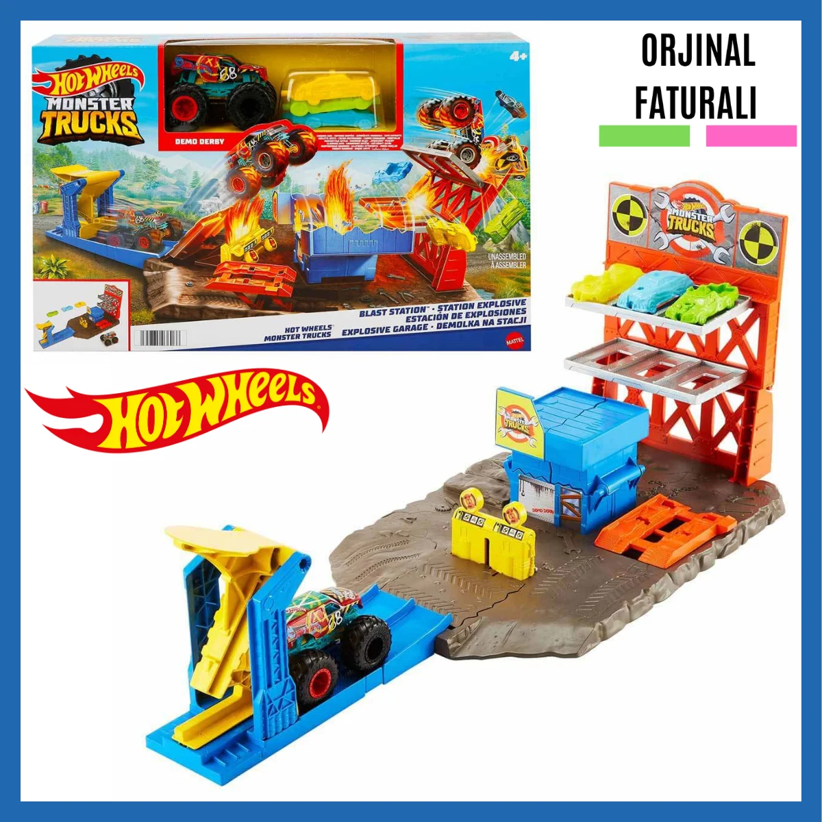 New Hot Wheels Monster Trucks Track Race Set Playset Original Diecast Car  Boys Toys for Children Demo Derby HNB94 - AliExpress