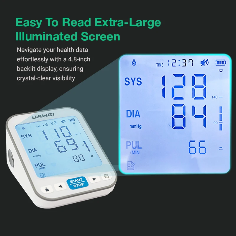 Blood pressure monitor 4.8inch Backlit LCD Auto Fast Measurement Rechargeable Battery Voice Announce Durable
