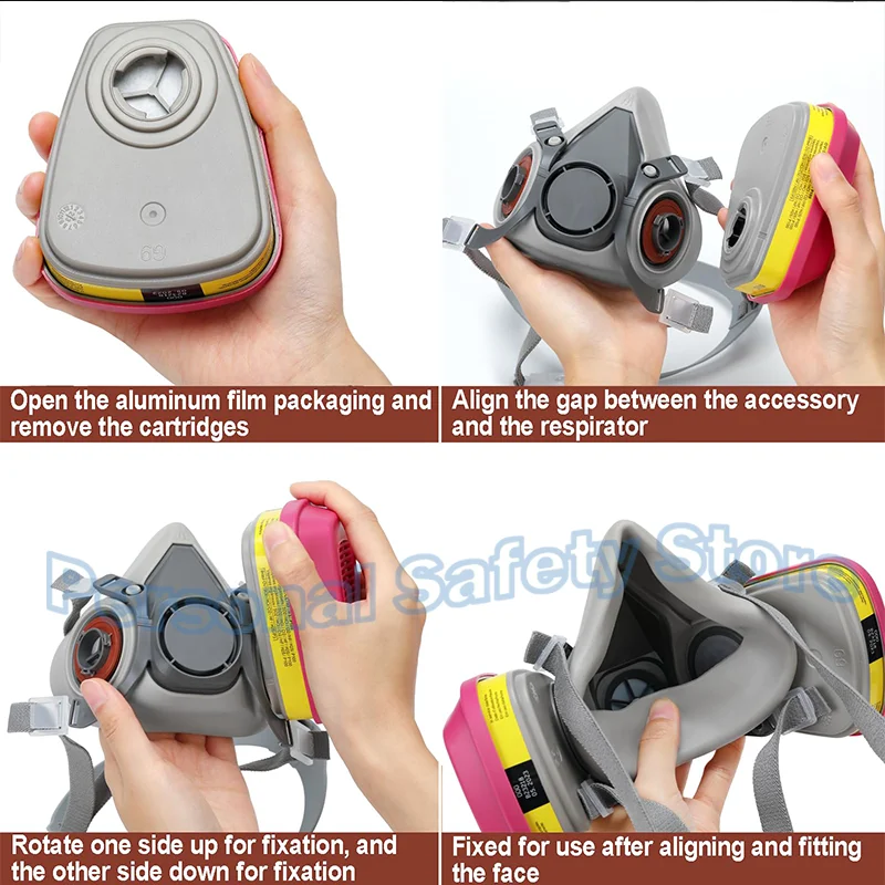 P100 6 Multi-Purpose Cartridges 6200 Reusable Respirator Mask NIOSH-APPROVED P100 / Organic Vapor / Acid Gas Rated Filters