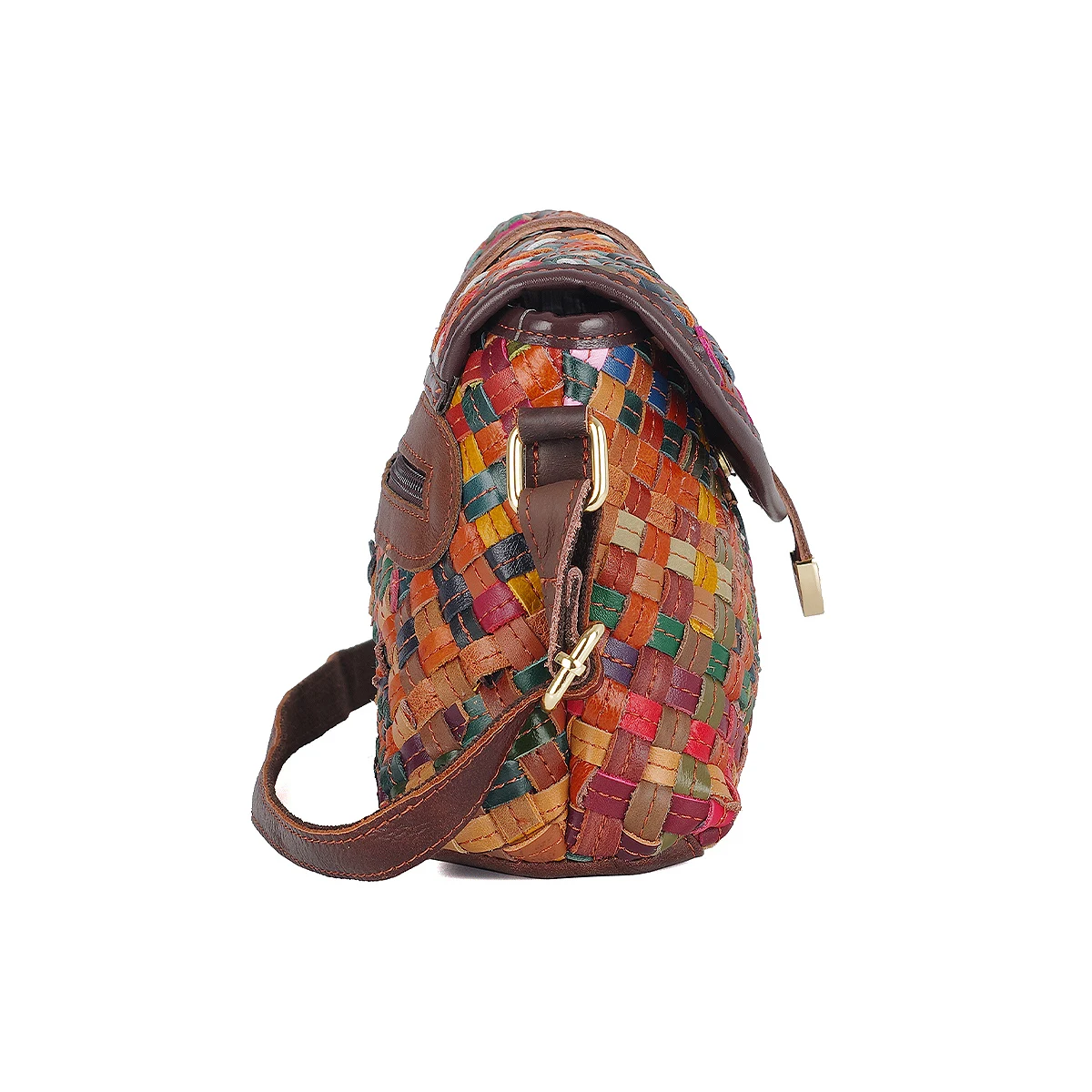 Women Handbags Leather Shoulder Bag Genuine leather handmade bag woven bag colorful striped color matching small casual ethnic style shoulder for women