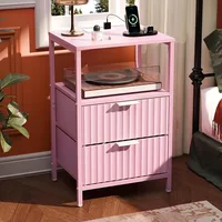 Black Nightstands Set of 2 with Fabric Drawers, Fluted Nightstands with Charging Station, Night Stand Set of 2, Small Bedside Ta 5