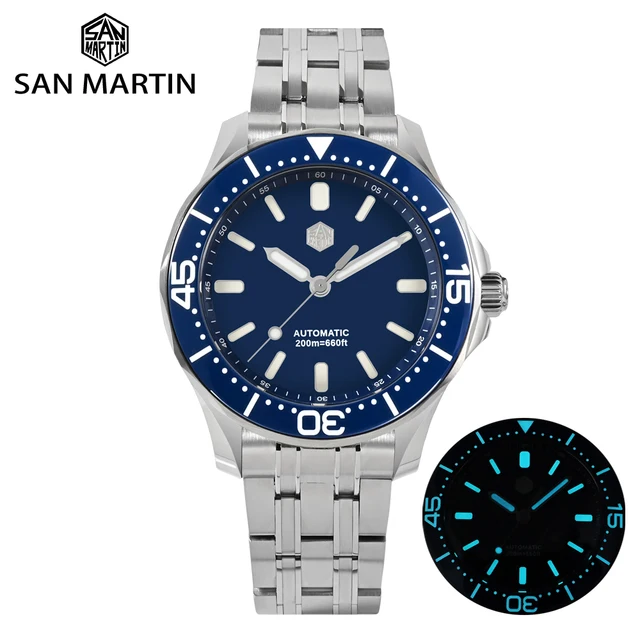 San Martin Men Luxury Diving Watch 41.5mm YN55 Automatic Mechanical Wristwatch Sapphire 20Bar Waterproof  BGW9 Luminous 1