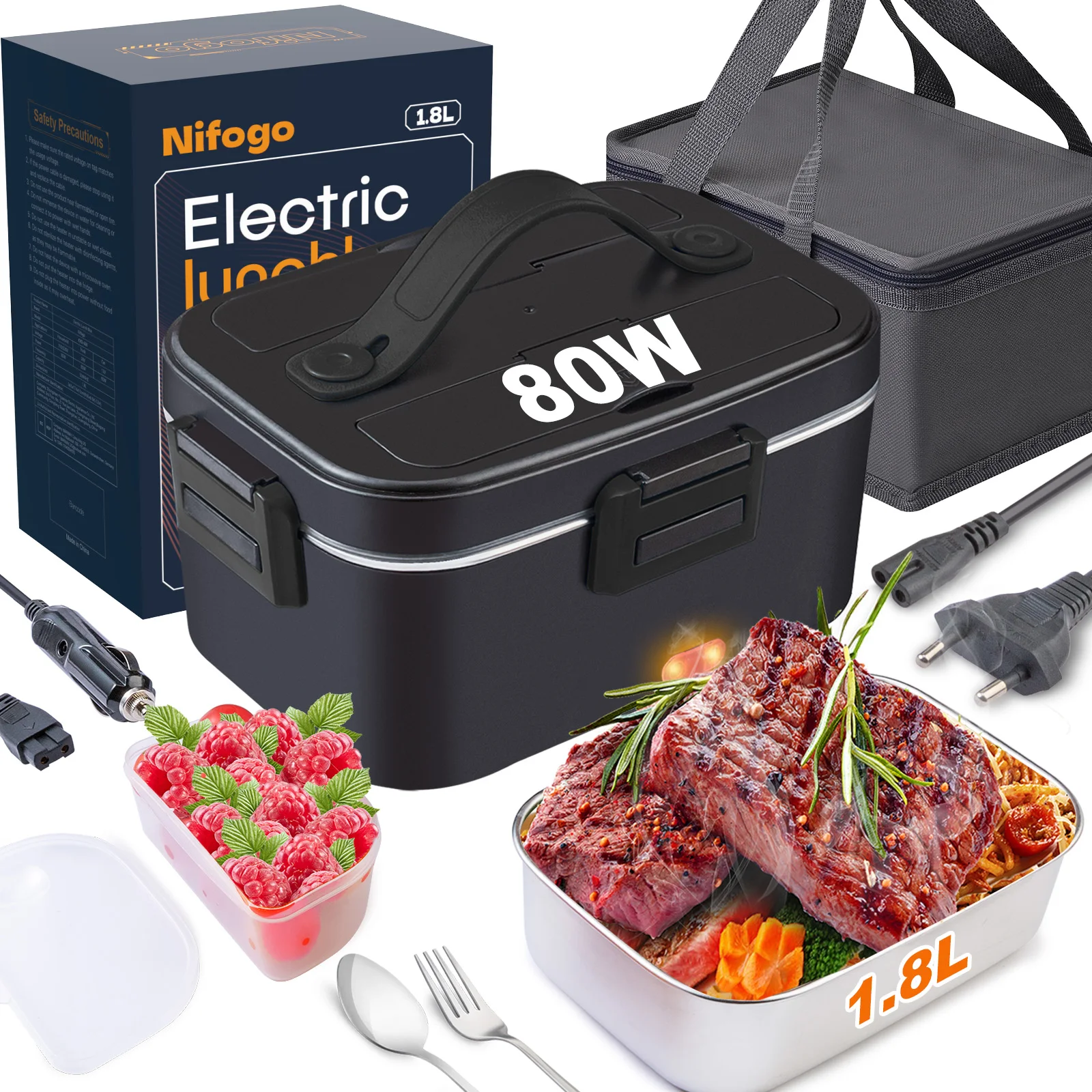 Boîte à déjeuner électrique 80W 1,8L portable