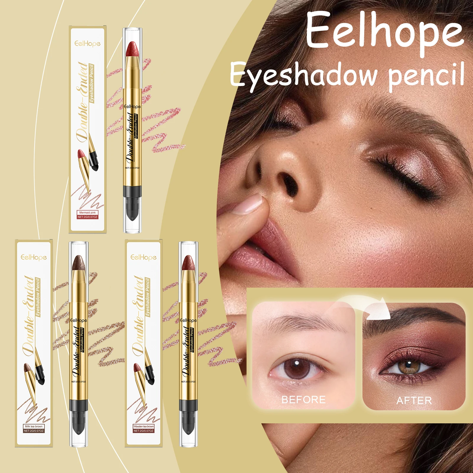 EELHOPE Double Head Eyeshadow Pencil Lasting Eye Makeup Non-sticky Smoothing Shiny Enhance Color Good Cover Eyeshadow