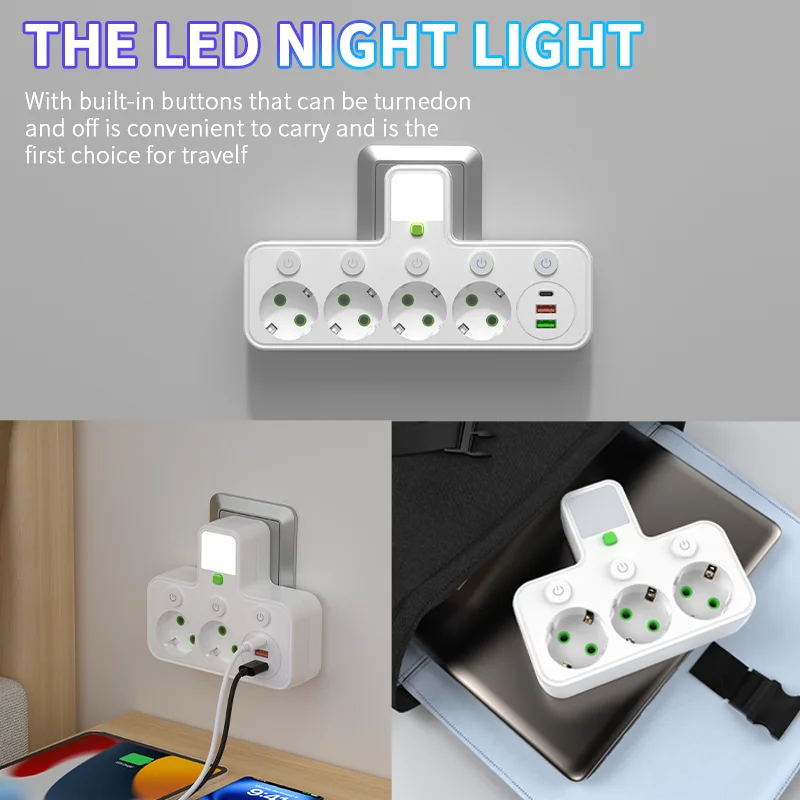 รูปสินค้า เต้ารับผนัง 4 ช่อง พอร์ต USB + Type-C ปลั๊ก EU สวิตช์ไฟ