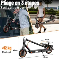 TODIMART T3 Trottinette Électrique Pliable et Portable avec Contrôle via APP Moteur 350W 36V 10.4Ah Vitesse 25km/h Pneu 8.5" 6