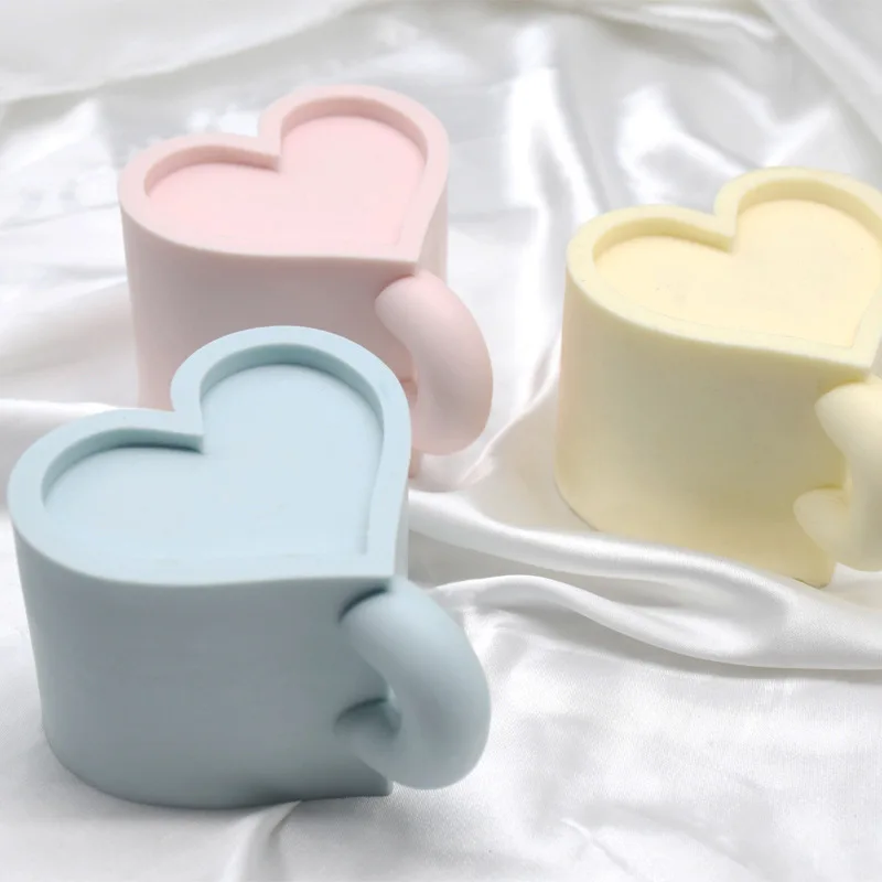 

3D Heart Shape Mug Candle Silicone Mold Aromatherapy Candle Making DIY Love Heart Tea Cup Mould Ins Style Handmade Candle Mould