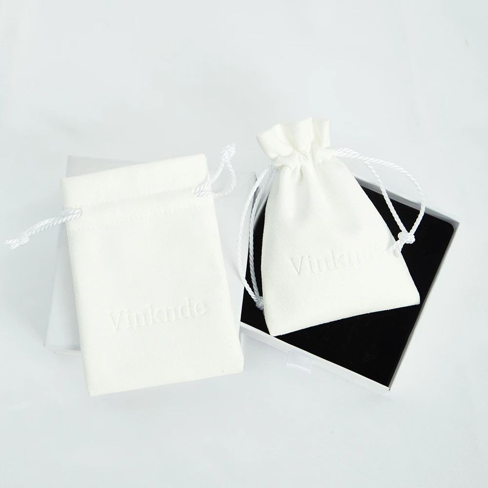 100pcs Custom White Microfiber Drawstring Gift Bag Jewelry Packaging Personalized Small Ring Earrings Watch Storage Case Pouch