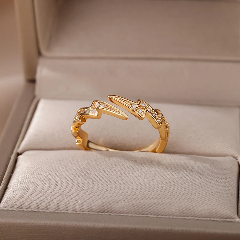 Zircon Lightning Rings Stainless Steel Geometric Finger Jewelry