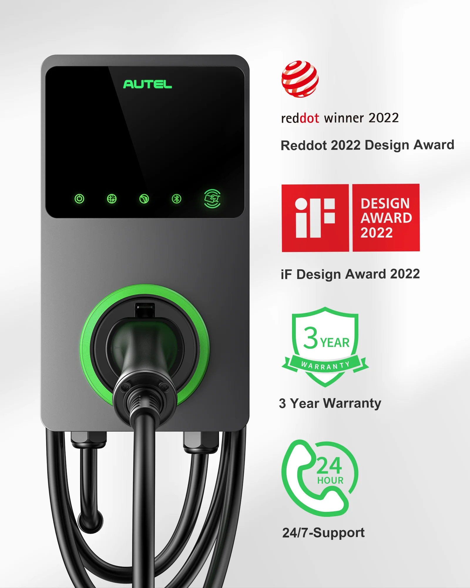 Autel 2×RFID Card WIFI APP Enable 16A 400V 11KW 3-phase EV Fast