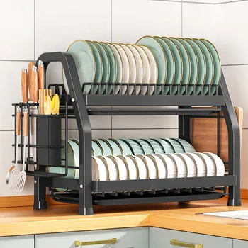Scolapiatti scolapiatti da cucina compatto a 2 livelli Set scolapiatti grande scolapiatti antiruggine con portautensili 1