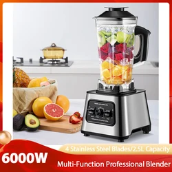 6000W Power Multi-Function Professional Blender 4-Blade 2-In-1 Wall Breaking Machine 2.5L Container Ice Nut Fruit Mixer Strong