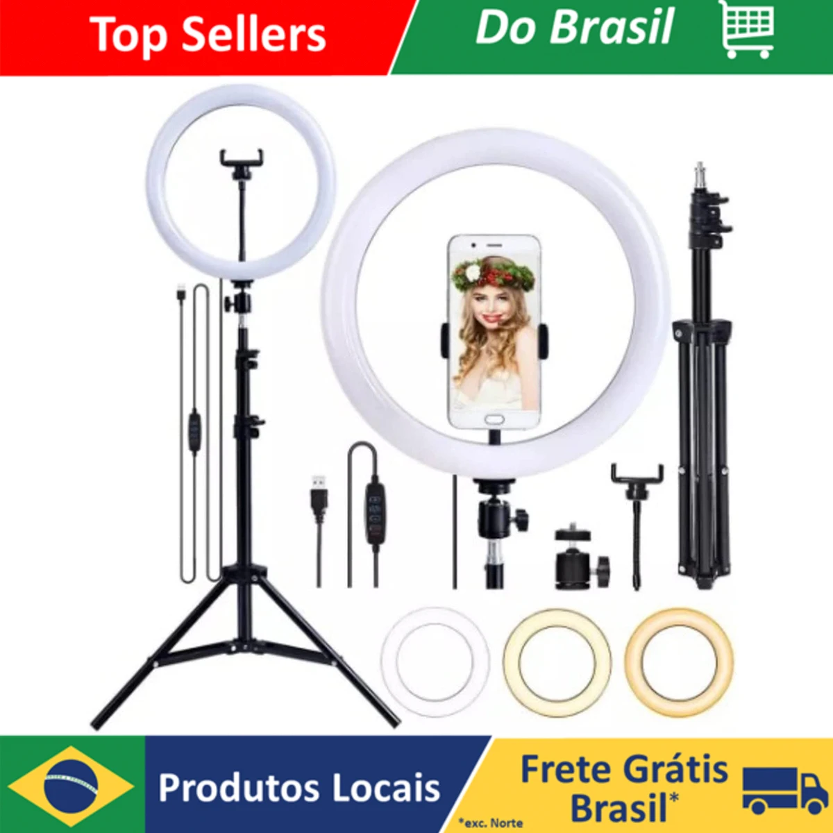 Kit Profissional Ring Light, Kit Completo, 2.1M, Tripé Universal