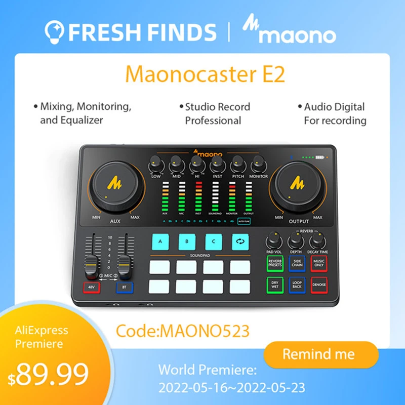 Maonocaster Sound Card Set with Microphone, All in 1 Podcast, Audio Interface for Live Streaming, Mobile Phone, Computer, PC, E2