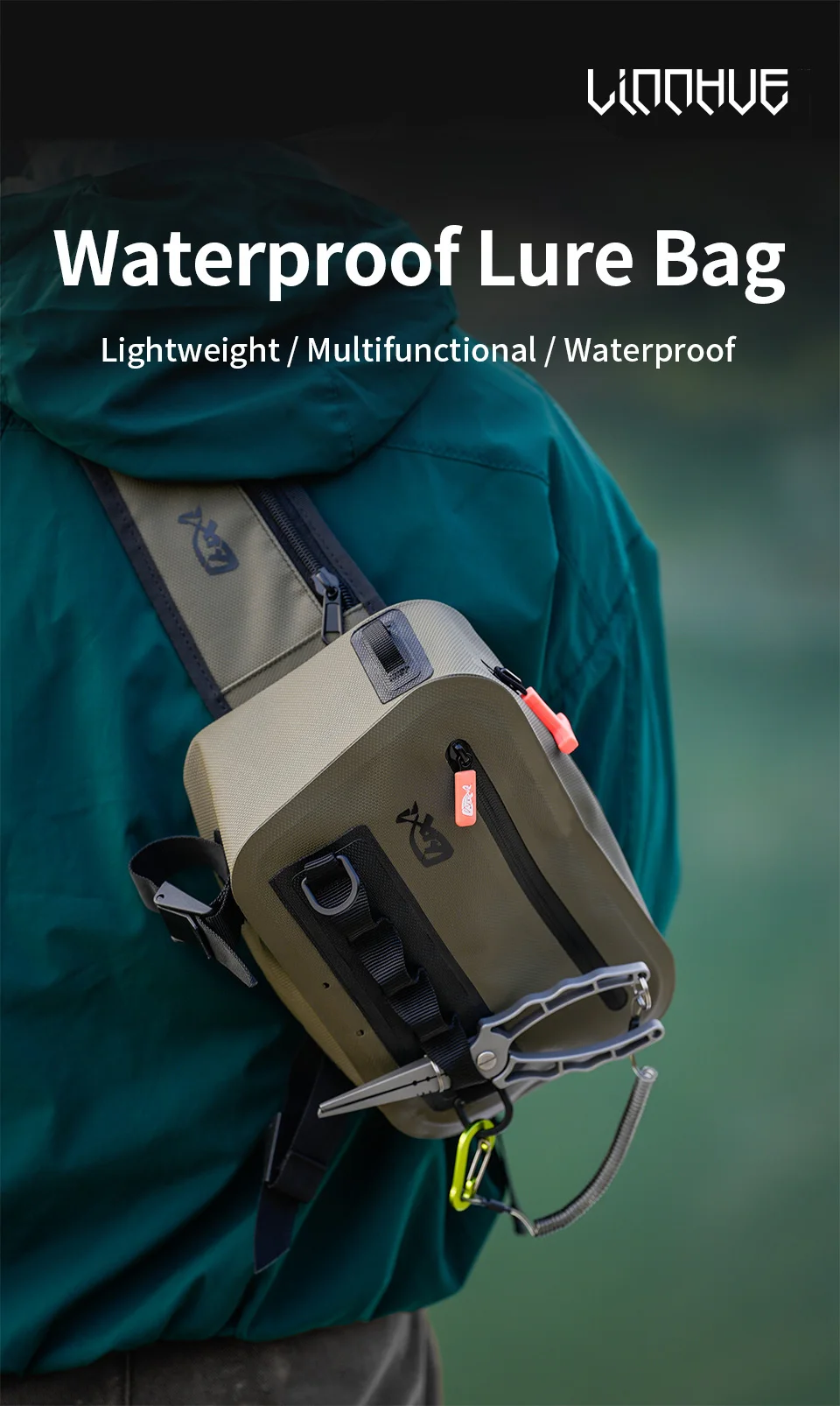 Description Picture 4 of itemLINNHUE Fishing Tackle Waterproof Bag Outdoor Waist Fanny Pack Capacity Crossbody Bag Fishing Lures Line Box Storage Accessories