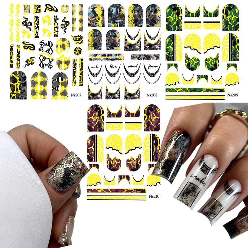 3D Embossed Snake Nail Stickers Black Self-Adhesive Snake Nail Art Stickers Decals Supplies Horror Snakeskin Nail Slider Decor 2