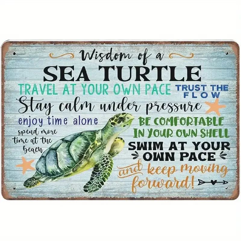 1pc, DIY Wisdom Of Sea Turtle Tin Signs, Coastal Decor, Inspirational, Beach Decor, Funny Vintage Metal Sign, Plaqu Poster Wall