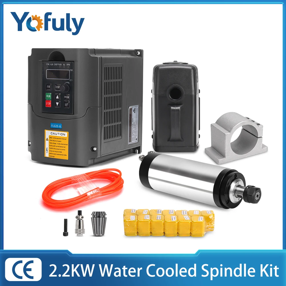 

Yofuly 2200W Water Cooled Spindle Motor Sets 2.2kw VFD Inverter 80mm Clamp Water Pump 5m Pipe 13pcs ER20 for CNC Milling Machine